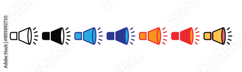 Vector illustration icon a colorful row of megaphones with different designs and vibrant colors