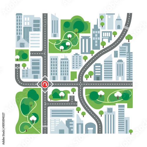 City Road Map With Buildings.