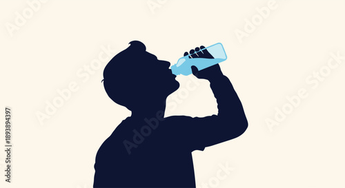 Silhouette of Man Drinking Water from Plastic Bottle Hydration and Healthy Lifestyle Vector Art