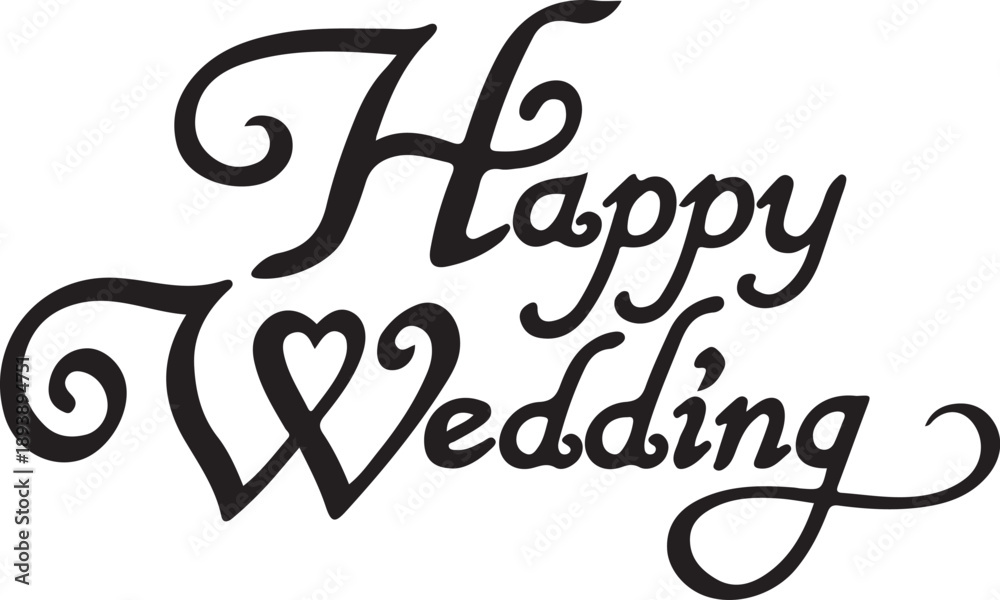 Obraz premium Vector illustration of a happy wedding card featuring a heart symbol and holiday art design with stylized alphabet font text to celebrate a special day of love