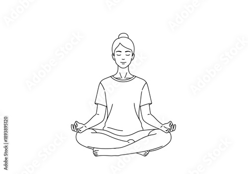 Woman practicing mindful meditation in a calm seated pose for wellness and exercise and achieving inner peace