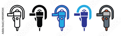 Vector illustration icon collection of various colored ear hook microphones in different styles and colors