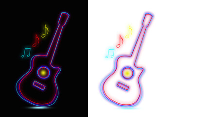 Fotobehang Muziekwinkel Kleurrijk neonbord met gitaarcontour  © Najnin