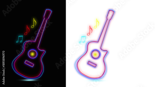 Photography Neon sign of Guitar  instrument  line on transparent png background