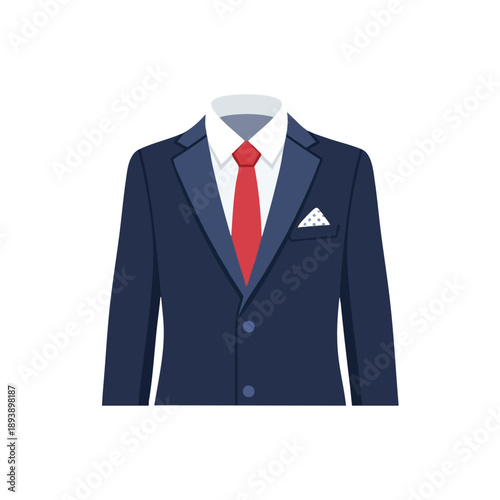 Navy Blue Suit with Red Tie Illustration