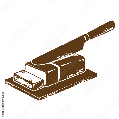 Vintage Grunge texture Illustration of a manual cheese grater with block of cheese on a plate for kitchen use