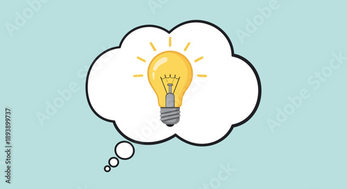 Bright light bulb in a thought bubble symbolizing new ideas.