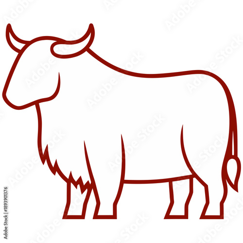 Simple Outline Yak Animal Vector Illustration for Wildlife and Nature Concepts