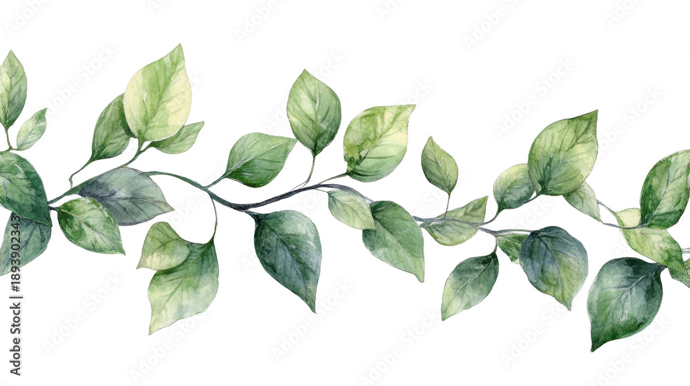 Fototapeta premium Green Leaf Vine Pattern Black Background