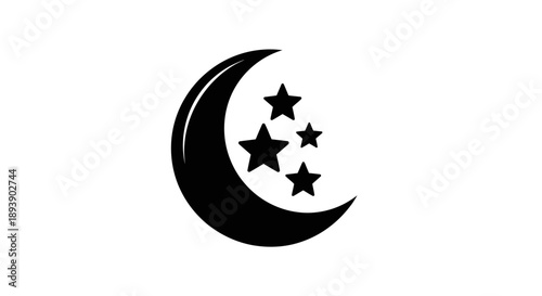 Crescent Moon with Three Stars Iconic Symbol.