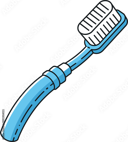 Blue toothbrush with black bristles and handle on a white background dental hygiene oral care