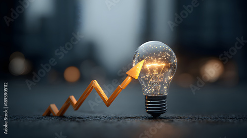 Wallpaper Mural Glowing light bulb sits in front of a chart with an arrow trending upward, symbolizing innovation and success for business growth Torontodigital.ca