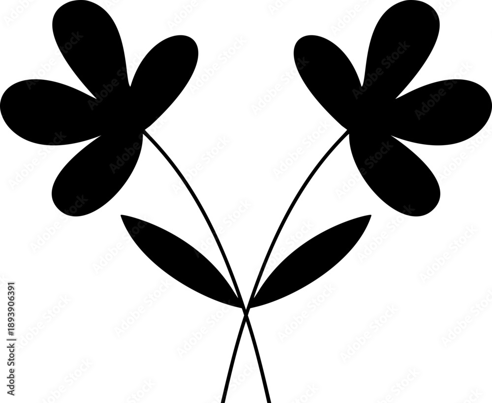 Obraz premium Floral Silhouette Icon Featuring Two Stylized Black Flowers with Crossed Stems for Decorative Design