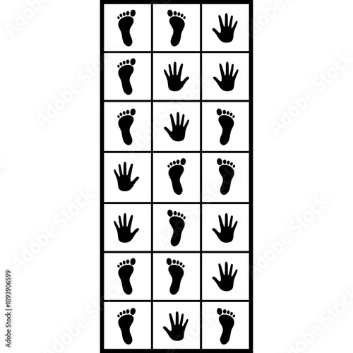 Hands Feet Hopscotch Game Template, Hand and feet play floor game, Children Coordination Exercise Grid, Printable Movement Game Worksheet