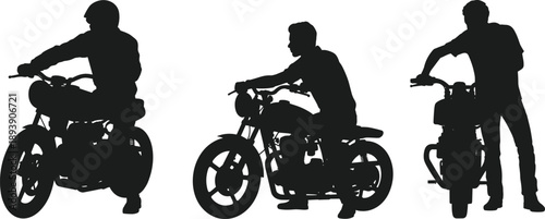 Silhouette of Classic Motorcycle Riders Showing Retro Motorbike Styles, Biker Lifestyle, Freedom, Speed and Urban Transport Concept Isolated on White Background for Creative Design Use