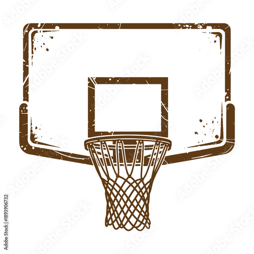 Vintage Grunge texture Brown basketball hoop with net and backboard in vintage style isolated on white background