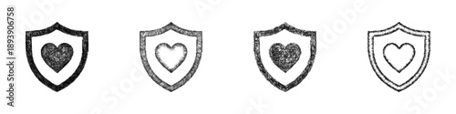 Sketch Shield With Heart logo design set