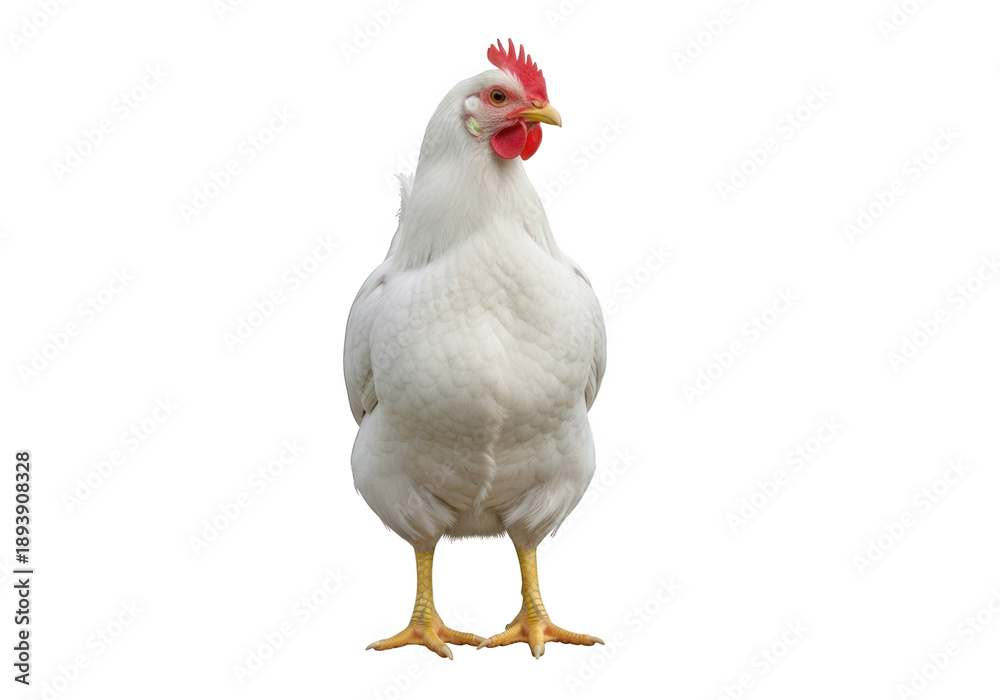 Fototapeta premium White chicken standing isolated on white background