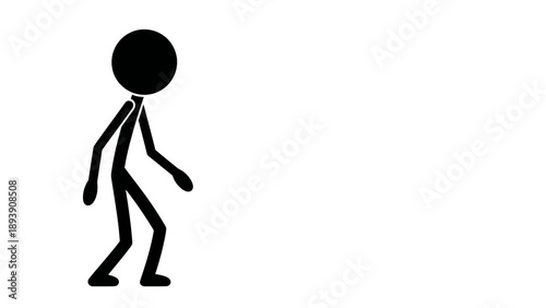 Simple black stick figure character walking on white background.