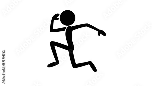 Simple black stick figure running with flexed arm.