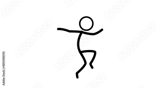 Simple stick figure dancing with outstretched arms and bent leg.