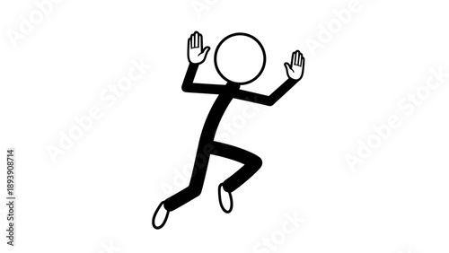 Simple stick figure jumping in the air with arms raised.
