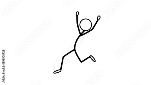 Simple stick figure illustration of a person jumping with arms raised in joy.