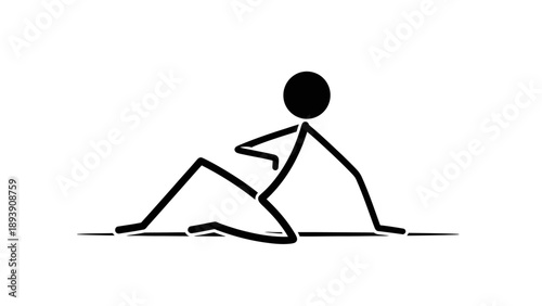 Simple black and white stick figure illustration of a person sitting on the floor.