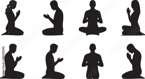 Silhouettes of People Praying in Various Poses