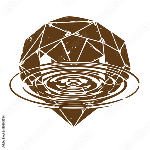 Vintage Grunge texture Brown diamond gemstone with ripples isolated on white background