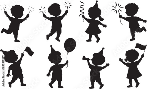 Children Celebrating Birthday Party with Sparklers and Balloons