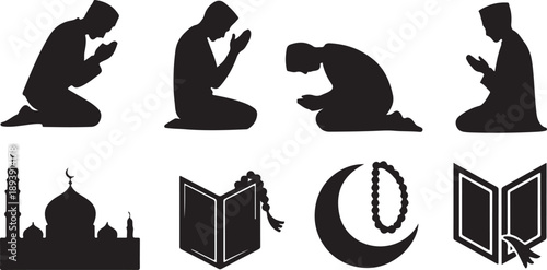 Islamic Prayer Silhouettes and Religious Symbols Collection