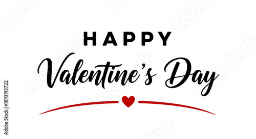 Minimalist black Happy Valentine's Day calligraphy holiday greeting.