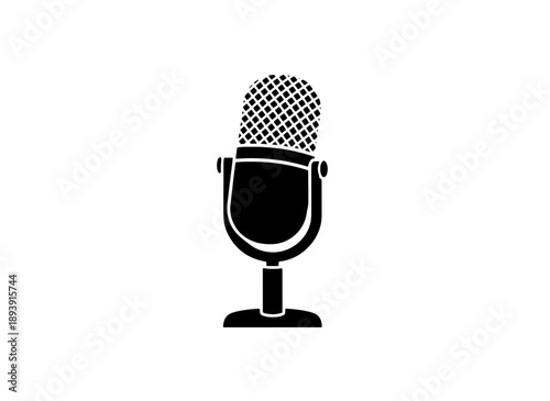 Black vintage retro microphone icon for podcasting and broadcasting
