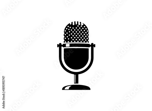 Black minimalist vintage microphone icon for podcast broadcasting