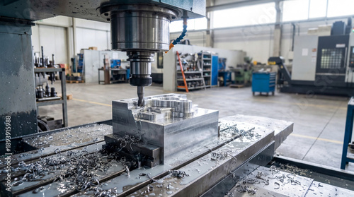 Metal machining process with a CNC mill in a manufacturing facility