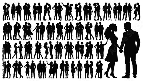 Romantic Couple Silhouettes Large Collection in Various Poses for Wedding and Valentine Design Transparent Background