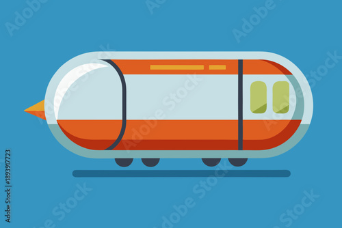 Futuristic capsule train on blue background transportation
