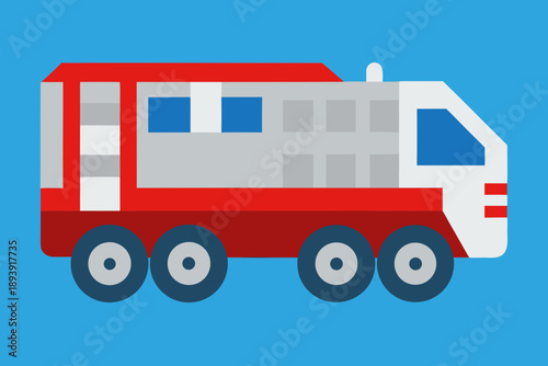 Flat design illustration of a red and white fire truck