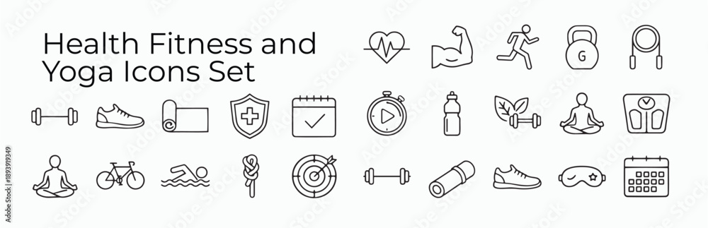 Fototapeta premium Health, Fitness, and Yoga Icons set