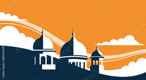 Stunning mosque illustration with domes and minarets