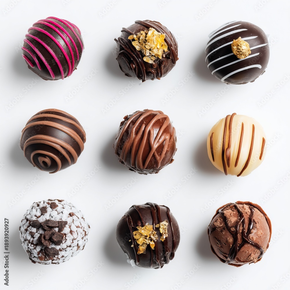 Obraz premium Assorted chocolate truffles with decorative toppings