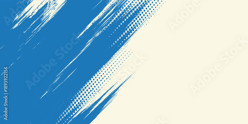 Grunge grainy blue brush stroke with spray texture. Hand drawn distress damaged vintage banner with zigzag bold line. Rough thick brush stroke texture. Spray paint effect vector background.