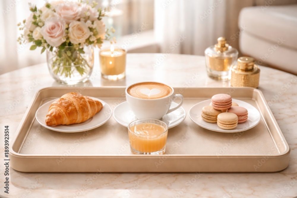 custom made wallpaper toronto digitalLuxury breakfast tray with coffee pastries and flowers in cozy room