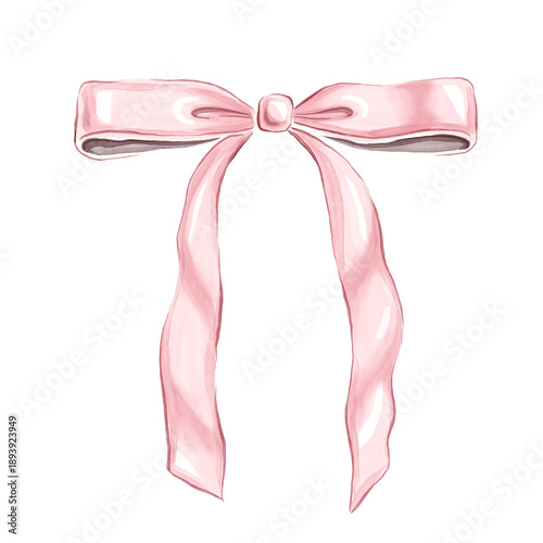 Pink bow. Watercolor hand drawn clipart