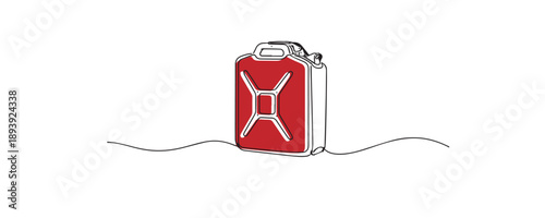 line art illustration of a fuel jerry can with simple shape. Hand drawn continuous line representing fuel storage, gasoline supply, energy resource, and transportation needs.