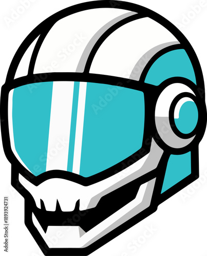 Cyan and white cyber skull pilot mascot vector for gaming logos and e-sports branding