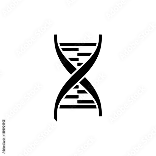 Black DNA double helix icon, genetic structure symbol, molecular biology, science research, gene code, medical and healthcare concept on white background