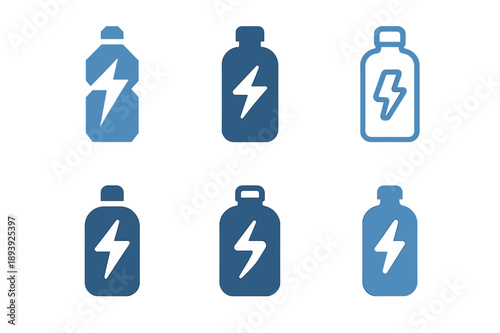 Athletic Health Icons. Sports performance and athletic health. Icon set. Set Logo of athletic health: hydration bottle with energy bolt. harmonious logo