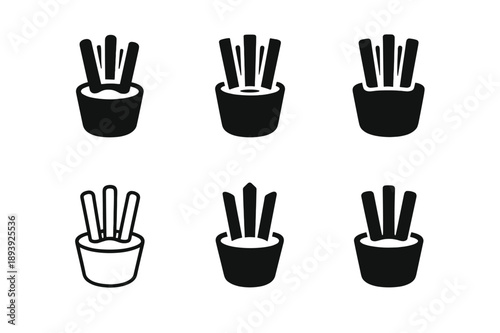 School Lunch Icons. Preparing school lunch. Icon set. Set Logo of preparing school lunch: veggie sticks with dip. harmonious logo variations of the same